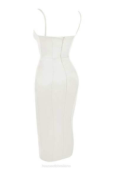 vestiario esso House of CB Abito midi con corsetto in raso avorio Casimira X44T522