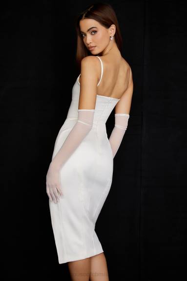 vestiario esso House of CB Abito midi con corsetto in raso avorio Casimira X44T522