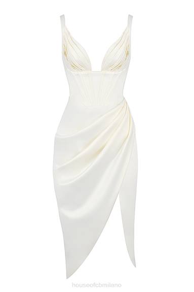 vestiario esso House of CB Abito midi con corsetto in raso avorio Faye X44T562