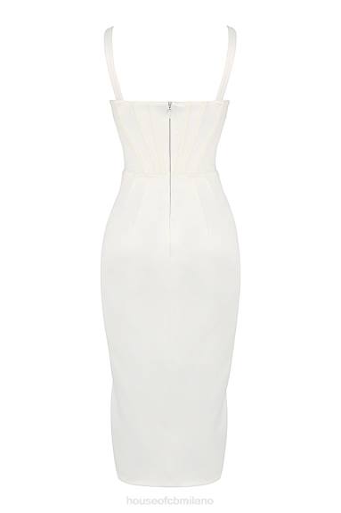 vestiario esso House of CB Abito midi con corsetto in raso avorio Faye X44T562
