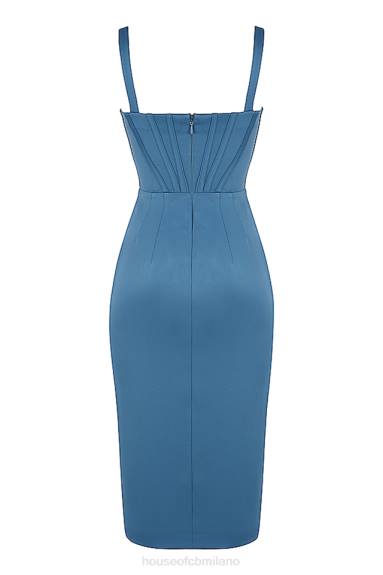 vestiario esso House of CB Abito midi con corsetto in raso blu Faye X44T551