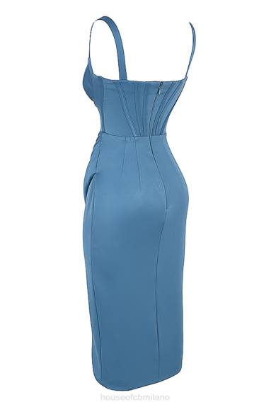 vestiario esso House of CB Abito midi con corsetto in raso blu Faye X44T551