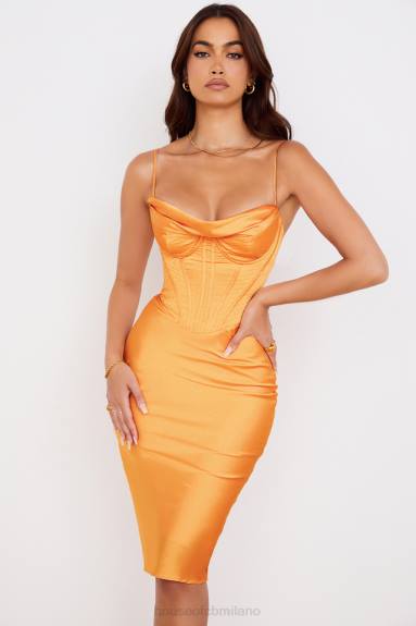 vestiario esso House of CB Abito midi con corsetto in raso mandarino Myrna X44T537