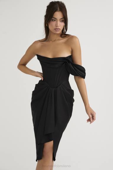vestiario esso House of CB Abito midi con corsetto in raso nero Janis X44T477