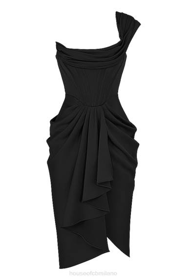 vestiario esso House of CB Abito midi con corsetto in raso nero Janis X44T477
