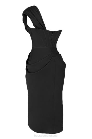 vestiario esso House of CB Abito midi con corsetto in raso nero Janis X44T477