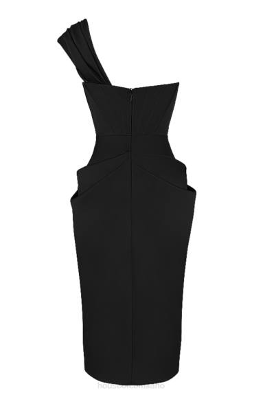 vestiario esso House of CB Abito midi con corsetto in raso nero Janis X44T477