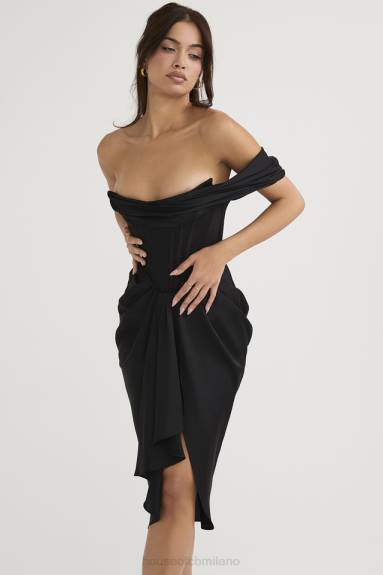 vestiario esso House of CB Abito midi con corsetto in raso nero Janis X44T477