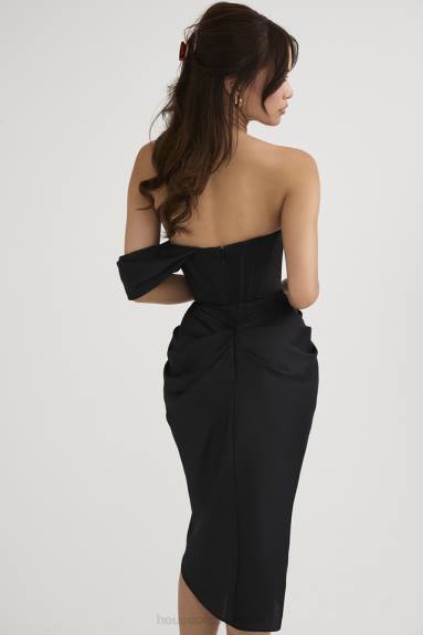 vestiario esso House of CB Abito midi con corsetto in raso nero Janis X44T477