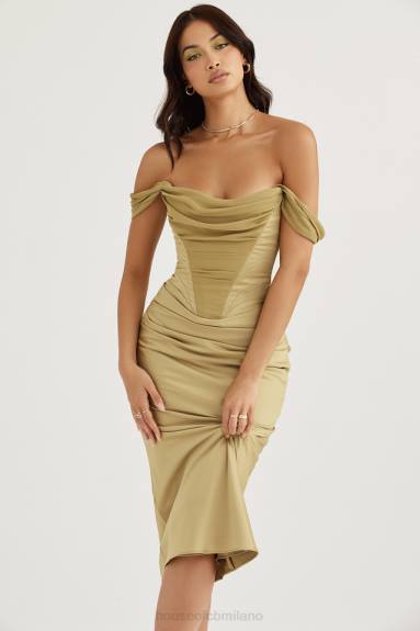 vestiario esso House of CB Abito midi con corsetto in raso oliva natalya X44T459