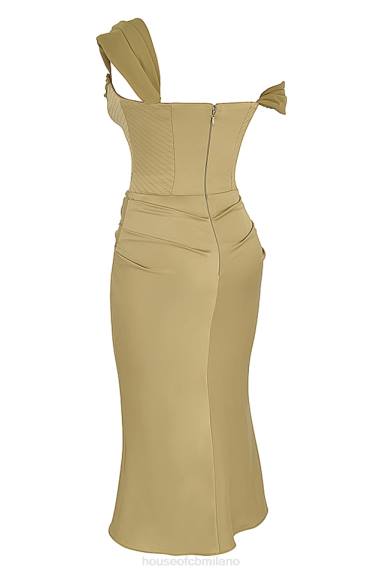 vestiario esso House of CB Abito midi con corsetto in raso oliva natalya X44T459