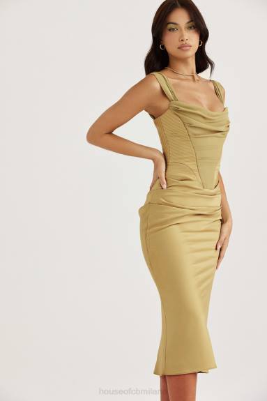 vestiario esso House of CB Abito midi con corsetto in raso oliva natalya X44T459