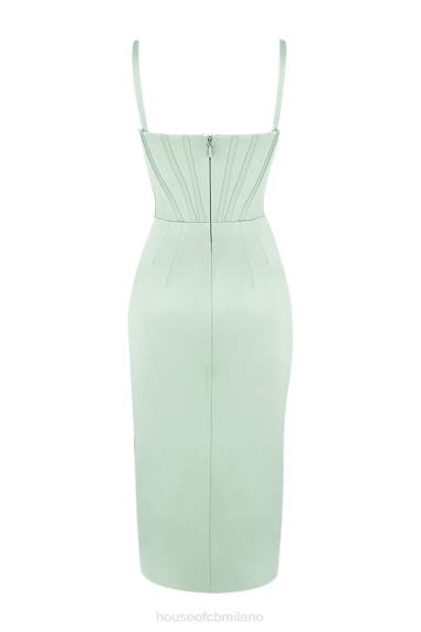 vestiario esso House of CB Abito midi con corsetto in raso pistacchio Faye X44T563