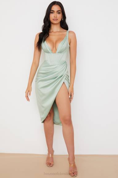 vestiario esso House of CB Abito midi con corsetto in raso pistacchio Faye X44T563
