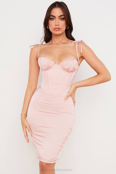 vestiario esso House of CB Abito midi con corsetto in raso rosa cipria Alma X44T546