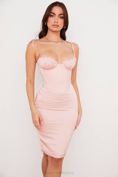 vestiario esso House of CB Abito midi con corsetto in raso rosa cipria Alma X44T546