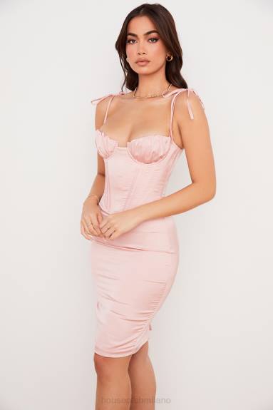 vestiario esso House of CB Abito midi con corsetto in raso rosa cipria Alma X44T546