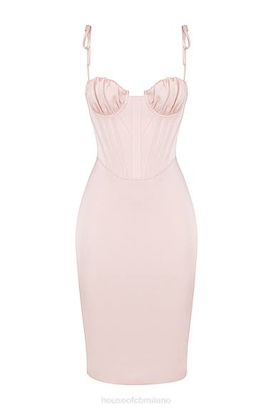 vestiario esso House of CB Abito midi con corsetto in raso rosa cipria Alma X44T546