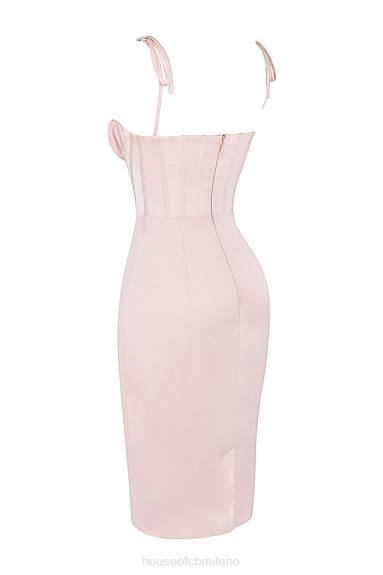 vestiario esso House of CB Abito midi con corsetto in raso rosa cipria Alma X44T546