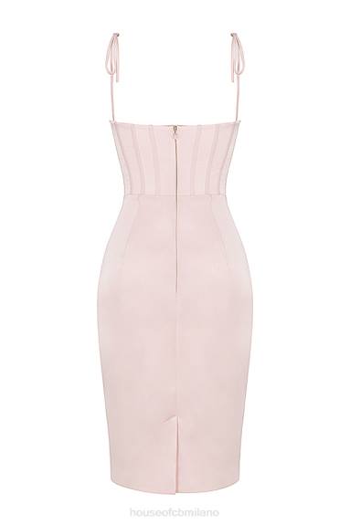 vestiario esso House of CB Abito midi con corsetto in raso rosa cipria Alma X44T546