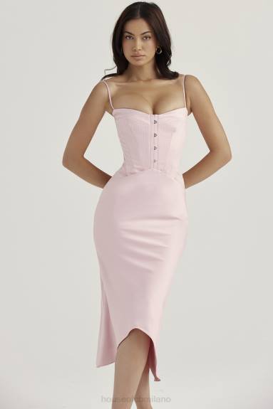 vestiario esso House of CB Abito midi con corsetto in raso rosa imogen rose X44T407