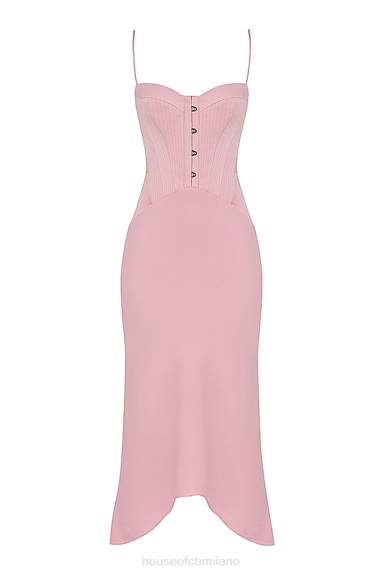 vestiario esso House of CB Abito midi con corsetto in raso rosa imogen rose X44T407