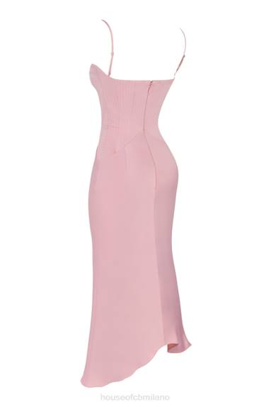 vestiario esso House of CB Abito midi con corsetto in raso rosa imogen rose X44T407