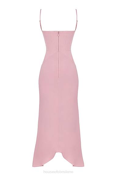 vestiario esso House of CB Abito midi con corsetto in raso rosa imogen rose X44T407
