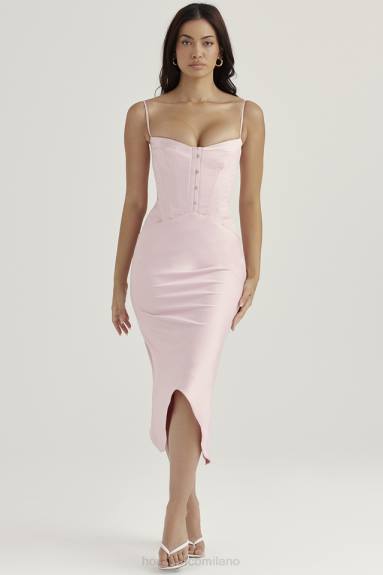 vestiario esso House of CB Abito midi con corsetto in raso rosa imogen rose X44T407