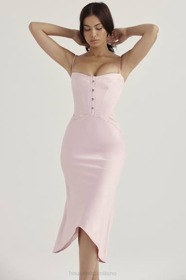 vestiario esso House of CB Abito midi con corsetto in raso rosa imogen rose X44T407