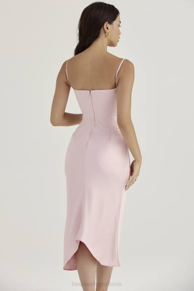 vestiario esso House of CB Abito midi con corsetto in raso rosa imogen rose X44T407