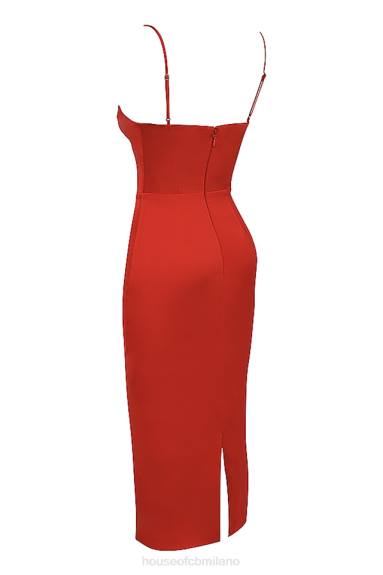 vestiario esso House of CB Abito midi con corsetto in raso scarlatto di Anais X44T505