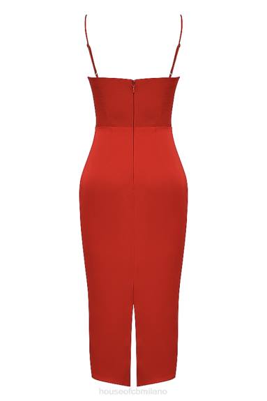 vestiario esso House of CB Abito midi con corsetto in raso scarlatto di Anais X44T505