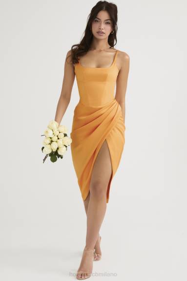 vestiario esso House of CB Abito midi con corsetto plissettato in raso mandarino bianca X44T479