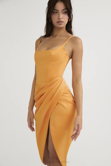 vestiario esso House of CB Abito midi con corsetto plissettato in raso mandarino bianca X44T479