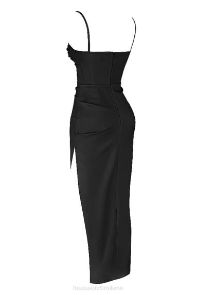 vestiario esso House of CB Abito midi con corsetto plissettato in raso nero Flora X44T517