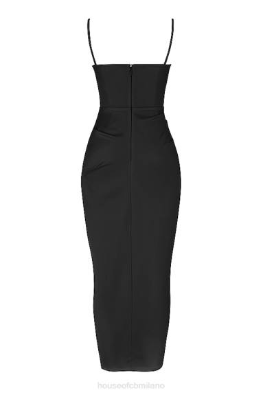 vestiario esso House of CB Abito midi con corsetto plissettato in raso nero Flora X44T517