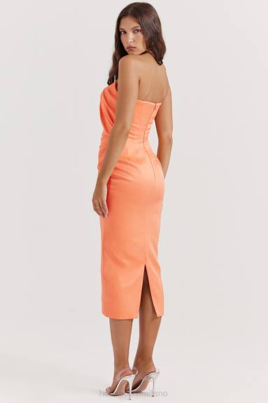 vestiario esso House of CB Abito midi con corsetto senza spalline color mandarino Alora X44T185
