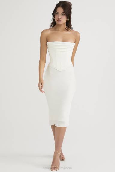vestiario esso House of CB Abito midi con corsetto senza spalline in raso avorio terra di Siena X44T471