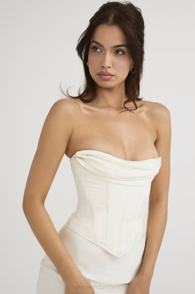 vestiario esso House of CB Abito midi con corsetto senza spalline in raso avorio terra di Siena X44T471