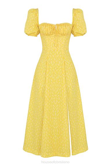 vestiario esso House of CB Abito midi con maniche a sbuffo floreale giallo Tallulah X44T556