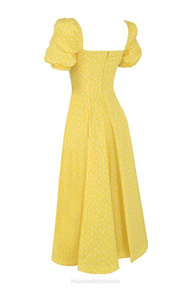 vestiario esso House of CB Abito midi con maniche a sbuffo floreale giallo Tallulah X44T556