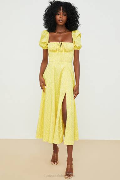 vestiario esso House of CB Abito midi con maniche a sbuffo floreale giallo Tallulah X44T556