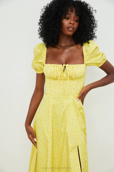 vestiario esso House of CB Abito midi con maniche a sbuffo floreale giallo Tallulah X44T556