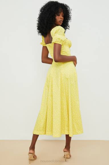 vestiario esso House of CB Abito midi con maniche a sbuffo floreale giallo Tallulah X44T556