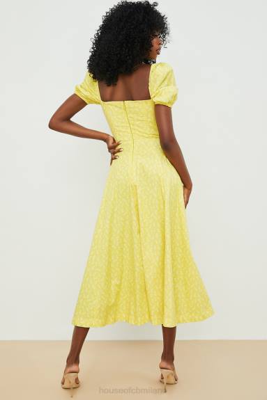 vestiario esso House of CB Abito midi con maniche a sbuffo floreale giallo Tallulah X44T556