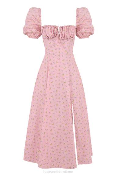vestiario esso House of CB Abito midi con maniche a sbuffo floreali rosa Tallulah X44T566