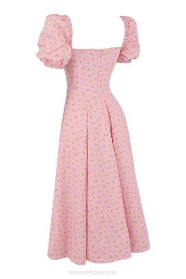 vestiario esso House of CB Abito midi con maniche a sbuffo floreali rosa Tallulah X44T566