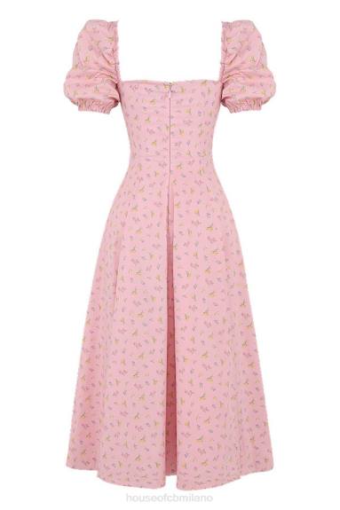 vestiario esso House of CB Abito midi con maniche a sbuffo floreali rosa Tallulah X44T566