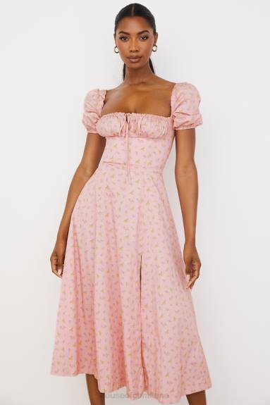 vestiario esso House of CB Abito midi con maniche a sbuffo floreali rosa Tallulah X44T566